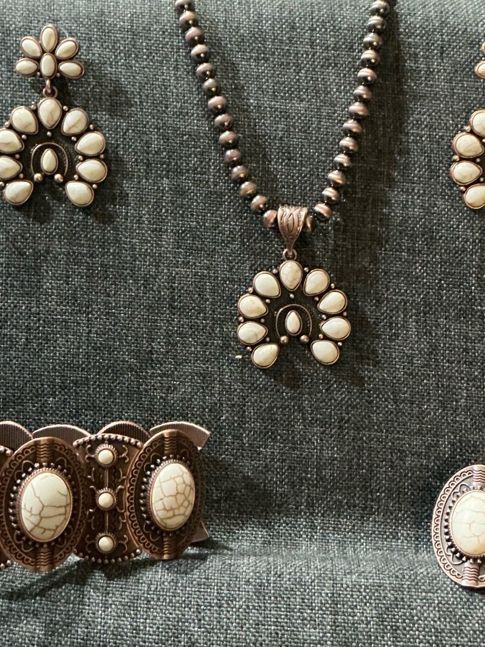 Fashion White Stone Southwestern Pendant Necklace, and Earring Set